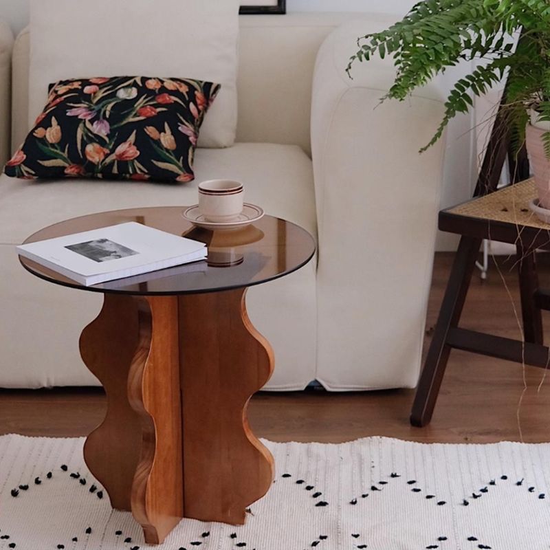 Contemporary Side Table Glass Abstract Round Living Room End Table