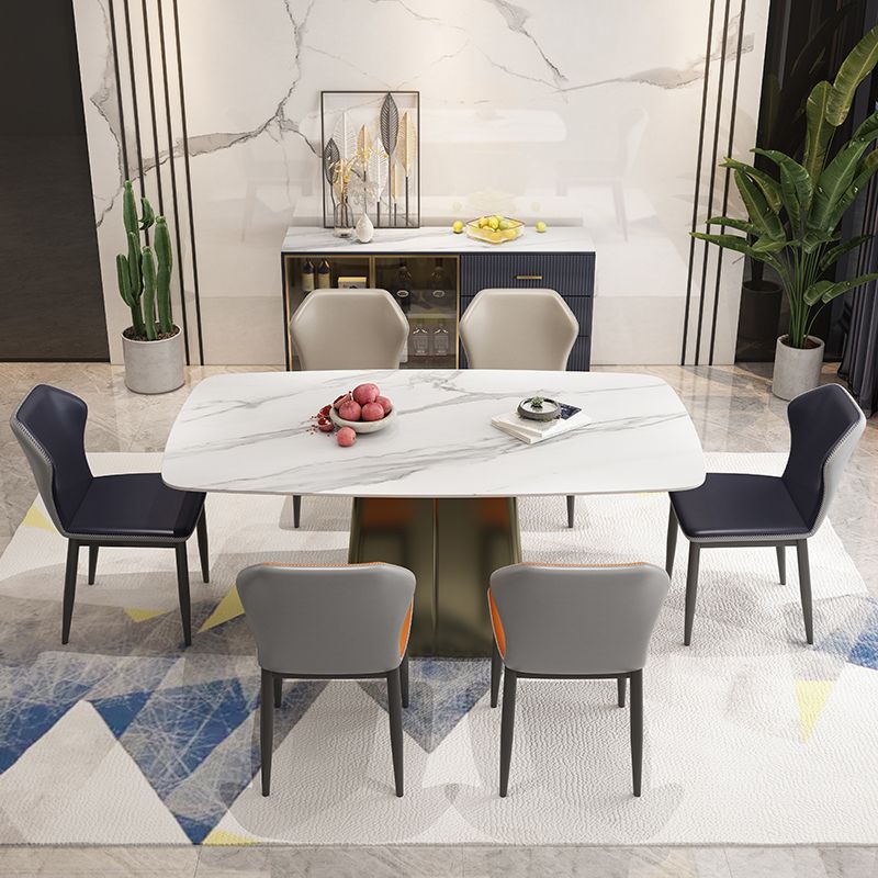 Metal Traditional Luxury Rectangle Table High Gloss White Sintered Stone Table with Pedestal Clearhalo ' dining_table' 'Dining Tables & Seating' 'Dining Tables' 'furn' 'furn_dining_table' 'Furniture' 'furniture_dining_table' 'Kitchen & Dining Furniture' 'kitchen&dining_furn' 'kitchen' 'kitchen_dining_table' 1200x1200_47e919bb-3b14-4fa7-81b2-c897f402b367
