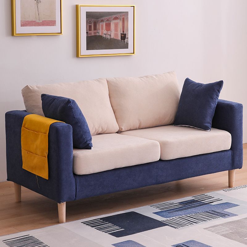 Canapé scandinave 2 places avec 2 oreillers en arrière et bras carrés