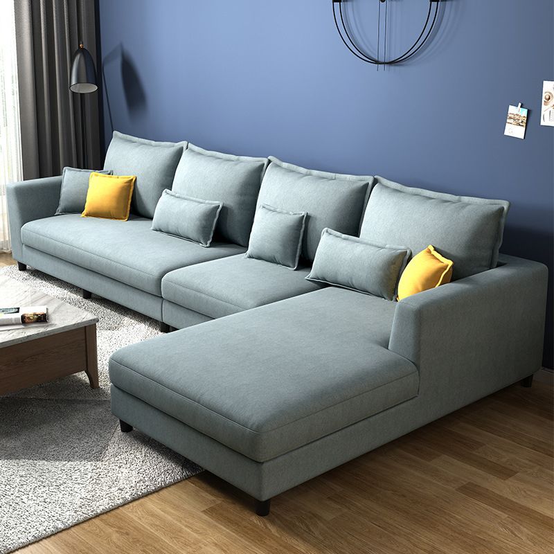 Blue Fabric Sectional with Pillows Modern Style L-shape Sectional Clearhalo 'furn' 'furn_sectionals' 'Furniture' 'Living Room Furniture' 'Sectionals' 1200x1200_47ed2b8e-c00f-49f2-a297-1794a7d8a67a