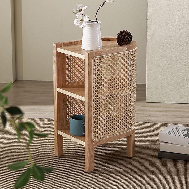 Mesa de noche de madera sólida de cama de cama moderna con estante inferior, 24.4 "de alto