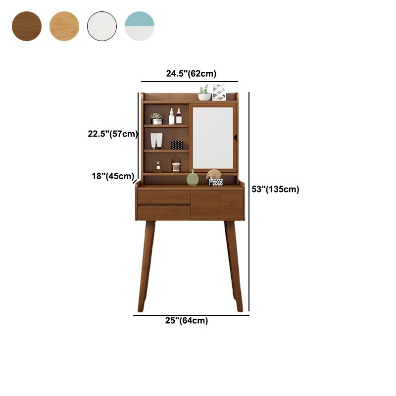 Solid Wood Vanity Table Set 3-Drawer Makeup Vanity Table with Mirror and Stool Clearhalo 'Bedroom Furniture' 'furn' 'furn_makeup_vanities' 'Furniture' 'Makeup Vanities' 'makeup_vanities' 1200x1200_47eec2b4-a0e7-493b-957e-e165a2fa1835