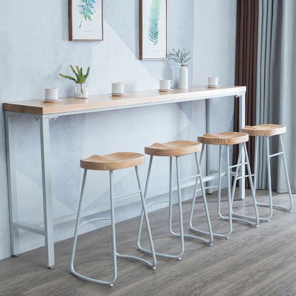 Tabella del bistrot industriale telaio in metallo bianco tavolo da top in legno naturale