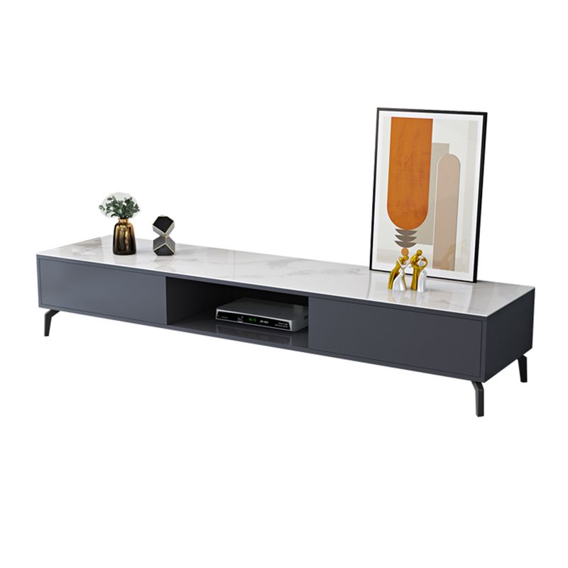 Glam TV Console Stone Media Console Black/White Open Storage Console Clearhalo 'furn' 'furn_tv_stands_entertainment_centers' 'Furniture' 'Living Room Furniture' 'TV Stands & Entertainment Centers' 'TV Stands & Media Storage Furniture' 'tv_stands_entertainment_centers' 1200x1200_47f23313-1b5b-4ba2-a8e1-9a1a38681ce2