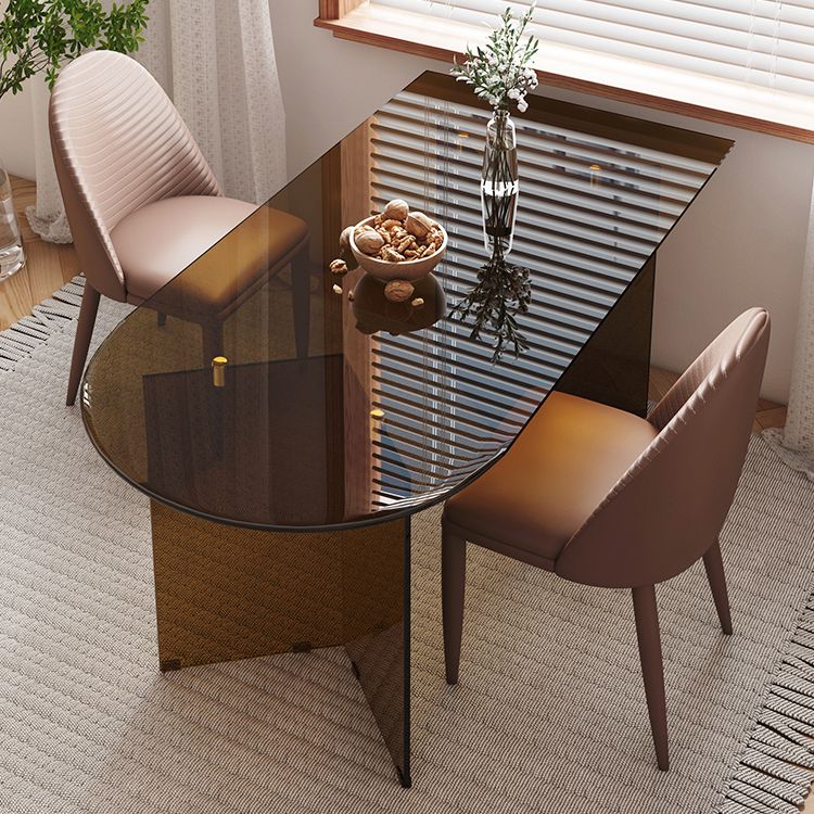 Tempered Glass Dining Table Double Pedestal Base Free Form Table for Home Clearhalo ' dining_table' 'Dining Tables & Seating' 'Dining Tables' 'furn' 'furn_dining_table' 'Furniture' 'furniture_dining_table' 'Kitchen & Dining Furniture' 'kitchen&dining_furn' 'kitchen' 'kitchen_dining_table' 1200x1200_47f276cd-830c-4b1c-b86f-2fca26614e70