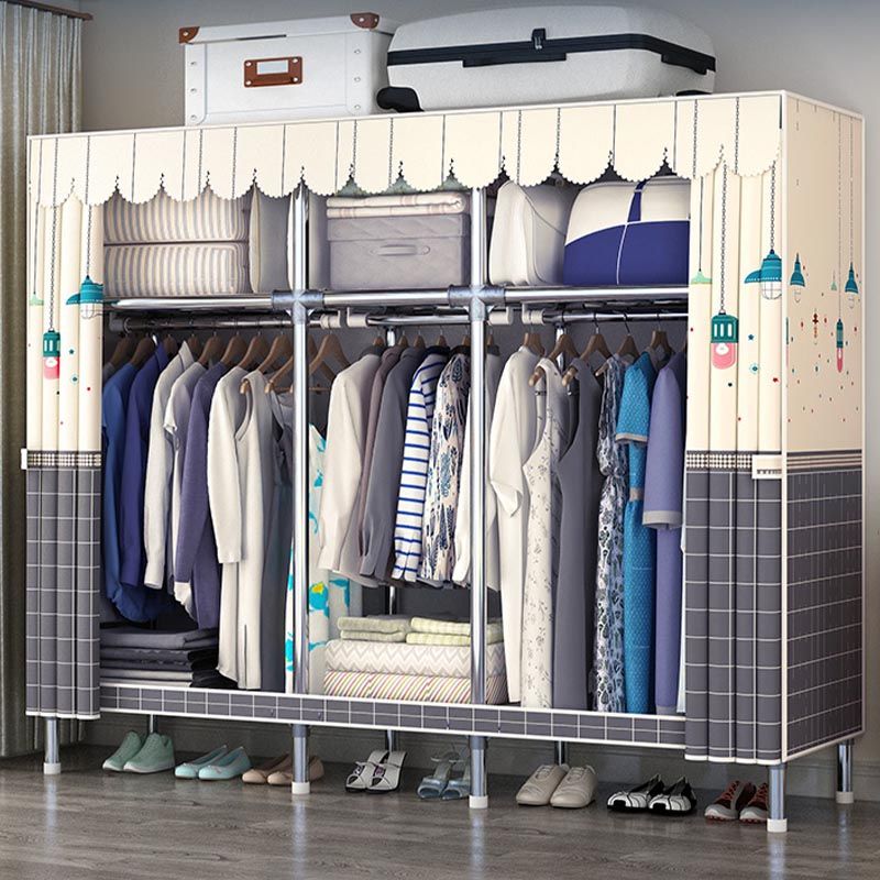 Contemporary Style Wardrobe Cabinet Steel Frame Wardrobe Armoire for Bedroom