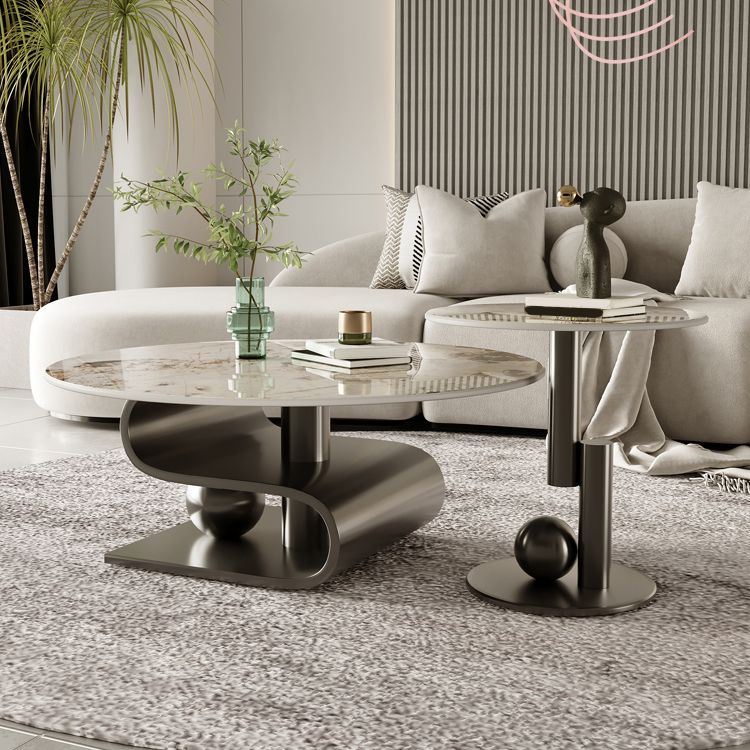 Stainless Steel Abstract Base Cocktail Table Glam Slate Top Coffee Table Clearhalo 'Coffee & Accent Tables' 'Coffee Tables' 'coffee_tables' 'furn' 'furn_coffee_tables' 'Furniture' 'Living Room Furniture' 1200x1200_47f5e0c6-0eb8-413b-91d4-a90116730f9b