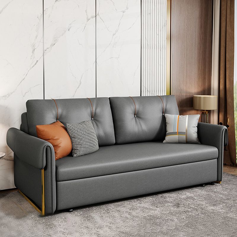 Sofá de cuero con brazo acampanado convertible con almohadas con almacenamiento