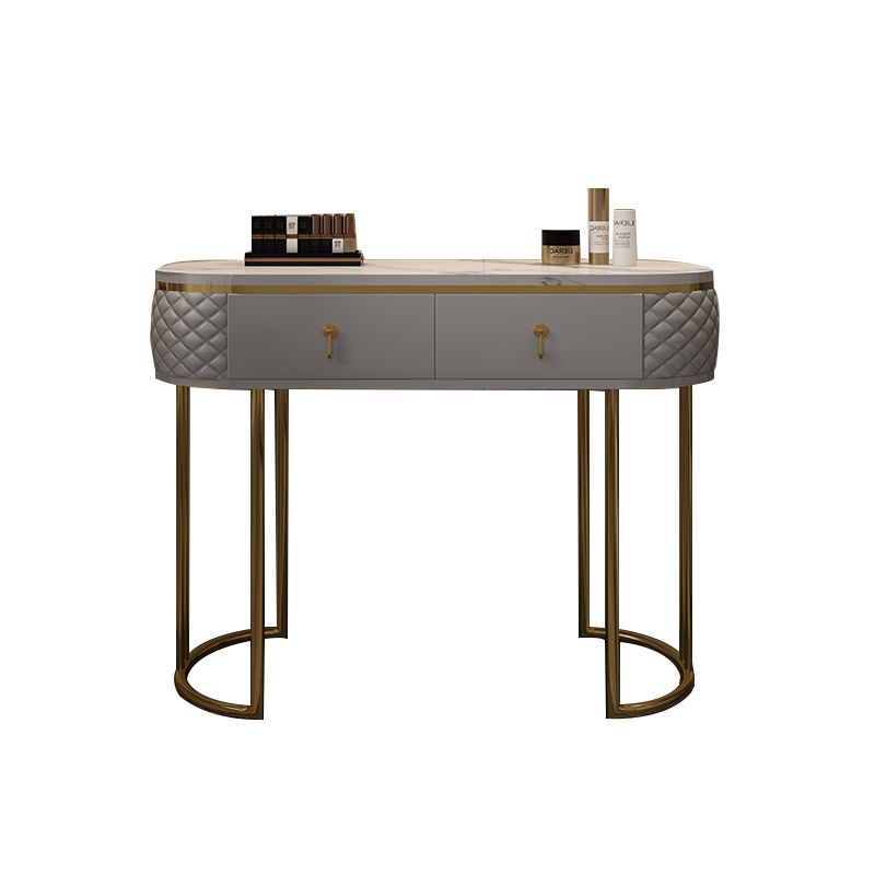 Luxurious Metal Make-up Vanity Stone Top Dressing Table Stool Set with Lighted Mirror