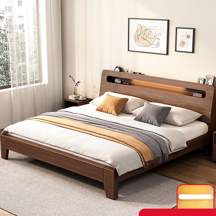 Moderno 31,49 "H letto standard a legno solido in marrone con testiera rettangolo