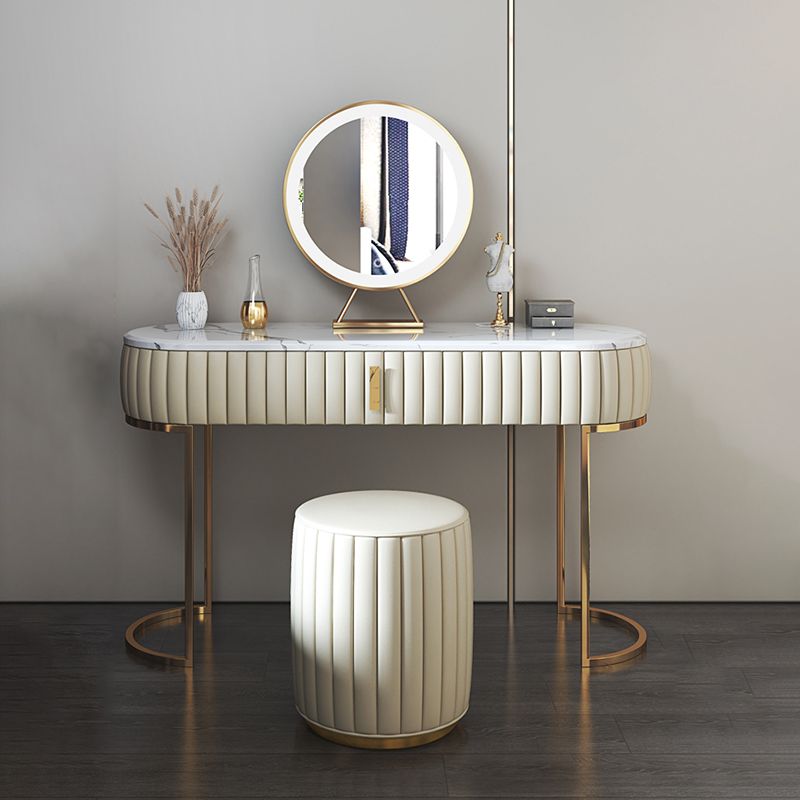 Set di sgabelli da trucco in pietra e in pelle in pelle, alto 30,3 "