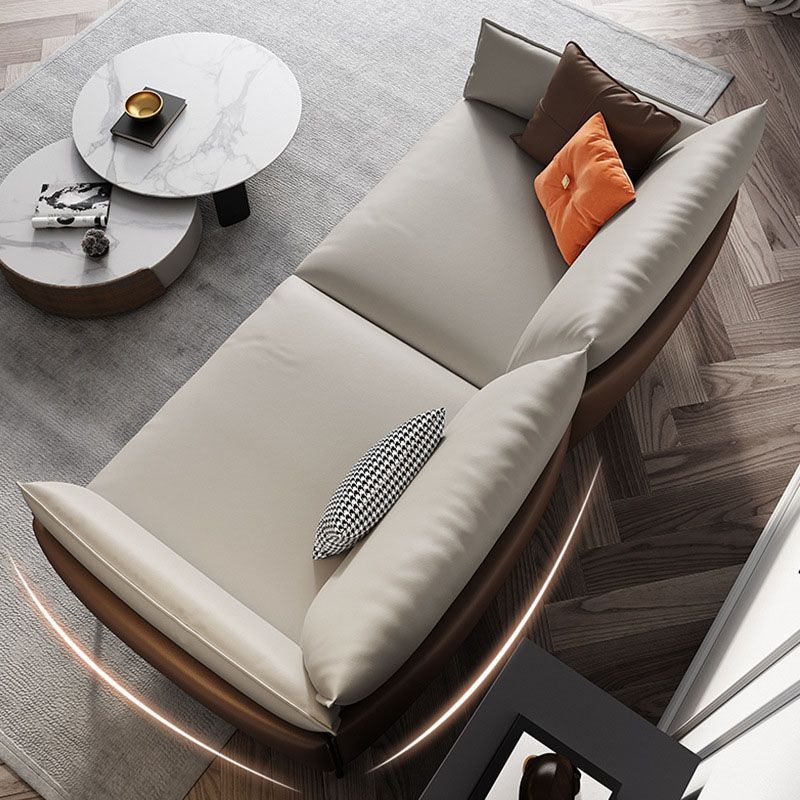 Sofá de cuero moderno de brazo de almohada en marrón con patas de metal