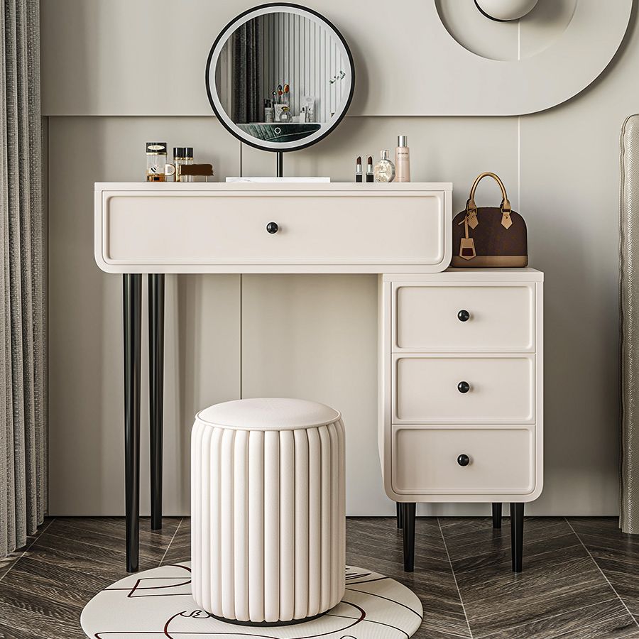 Vanity di trucco da tavolo in legno bianco bianco contemporaneo con cassetti