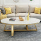 Modern Style Grey/black/white Oval Coffee Table with Crossed Legs Base