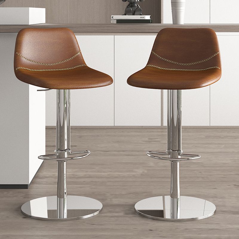 Contemporary Adjustable Backrest Counter High Stool with Leather Cushion