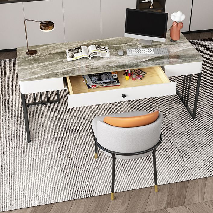 焼結された石湾曲したライティングデスクコンテンポラリーブラックスレッドベースデスク