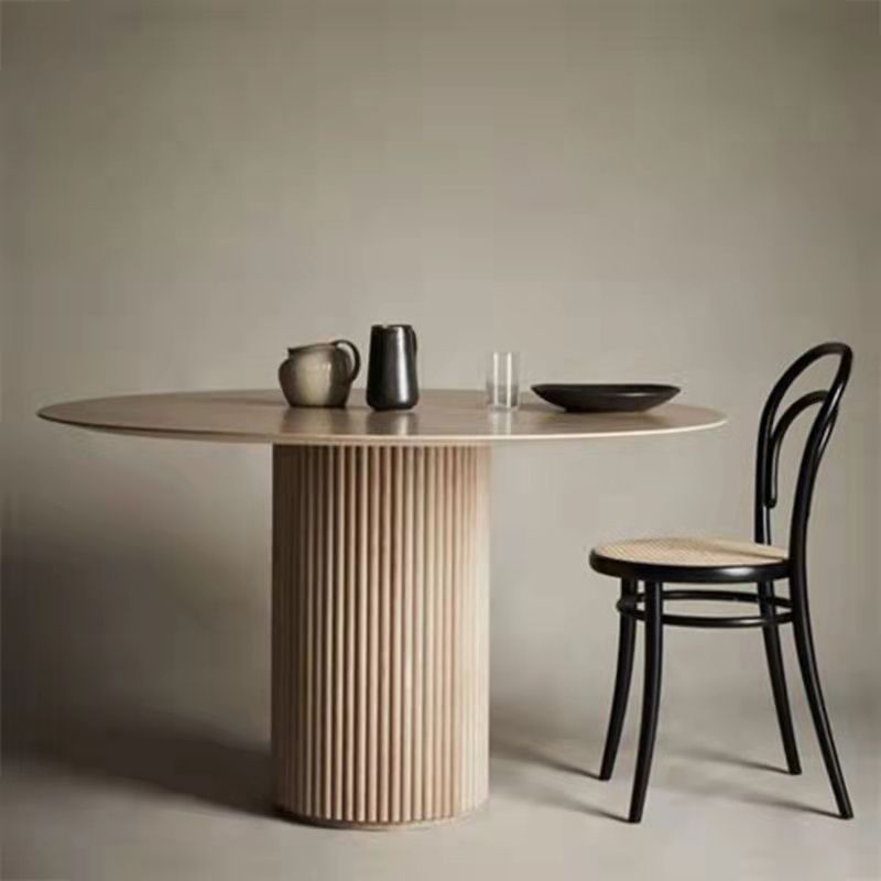 Round Pedestal Modern Dining Table Brown Tone Fixed Table with Pinewood Solid Wood Clearhalo ' dining_table' 'Dining Tables & Seating' 'Dining Tables' 'furn' 'furn_dining_table' 'Furniture' 'furniture_dining_table' 'Kitchen & Dining Furniture' 'kitchen&dining_furn' 'kitchen' 'kitchen_dining_table' 1200x1200_4801f022-aecd-457a-8434-695c5d0884a5