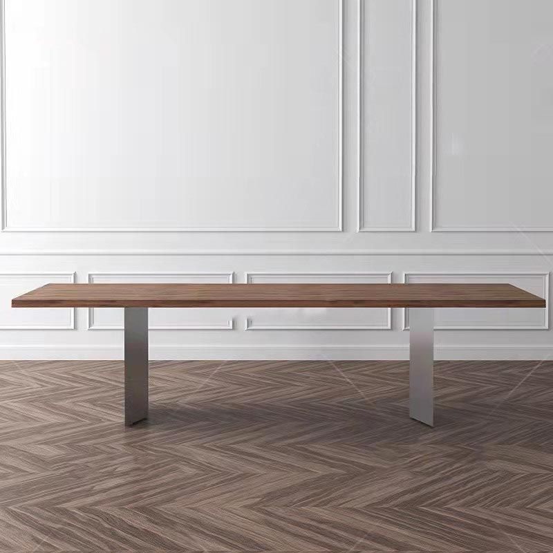 Rectangle Dining Room Table Industrial Kitchen Desk with Double Pedestal Clearhalo 'Dining Tables & Seating' 'Dining Tables' 'dining_table' 'furn' 'furn_dining_table' 'Furniture' 'Kitchen & Dining Furniture' 1200x1200_480296bc-ca19-440d-b3b0-78f51d1de975