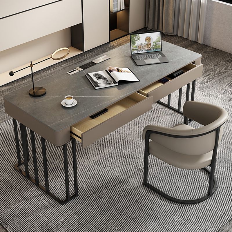 Modern Style 2-drawer Office Desk Sintered Stone Desk with Cable Management Clearhalo 'furn' 'furn_office_desk' 'Furniture' 'Office Desks' 'Office Furniture' 'office_desk' 1200x1200_48030478-8751-4966-8fb3-b0f56512a61f