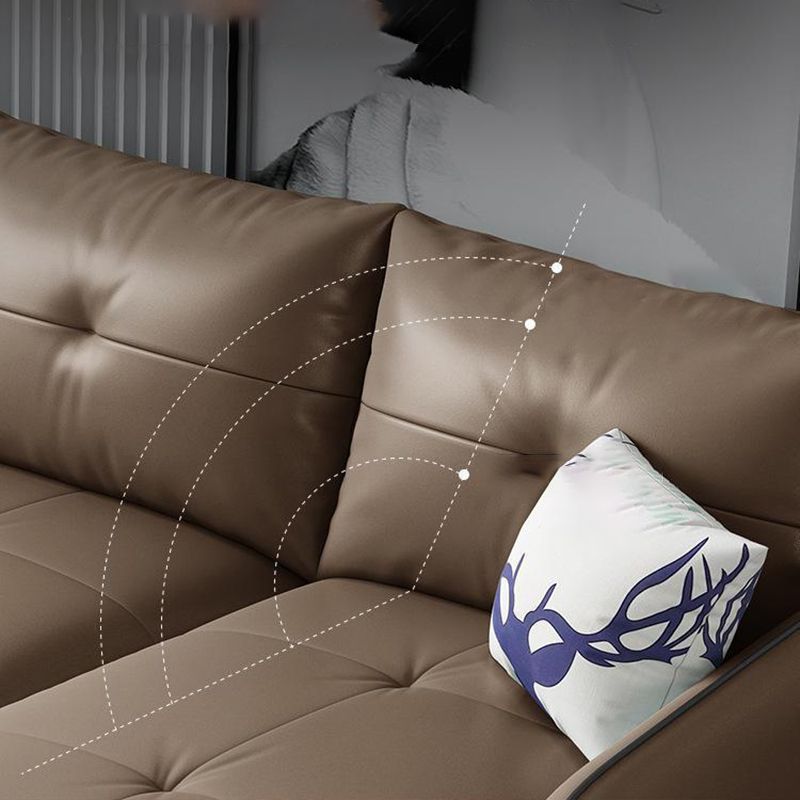 31.49 " H Brown Leather Square Arm Tufted Sofa & Chaise for Living Room Clearhalo 'furn' 'furn_sectionals' 'Furniture' 'Living Room Furniture' 'Sectionals' 1200x1200_48036b1f-fb17-4aca-9146-2d96792c7fbc