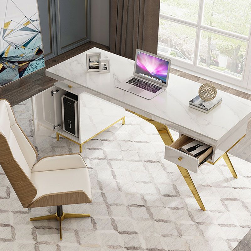 Glam en marbre bureau de bureau armoire de rangement de rangement bureau de piédestal en gris et blanc