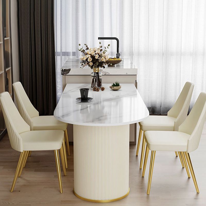Freeform Sintered Stone White Table Luxury Double Pedestal Table for Dining Room Clearhalo 'Dining Tables & Seating' 'Dining Tables' 'dining_table' 'furn' 'furn_dining_table' 'Furniture' 'Kitchen & Dining Furniture' 1200x1200_48052fbb-c159-4694-9a9c-6c808ba20389