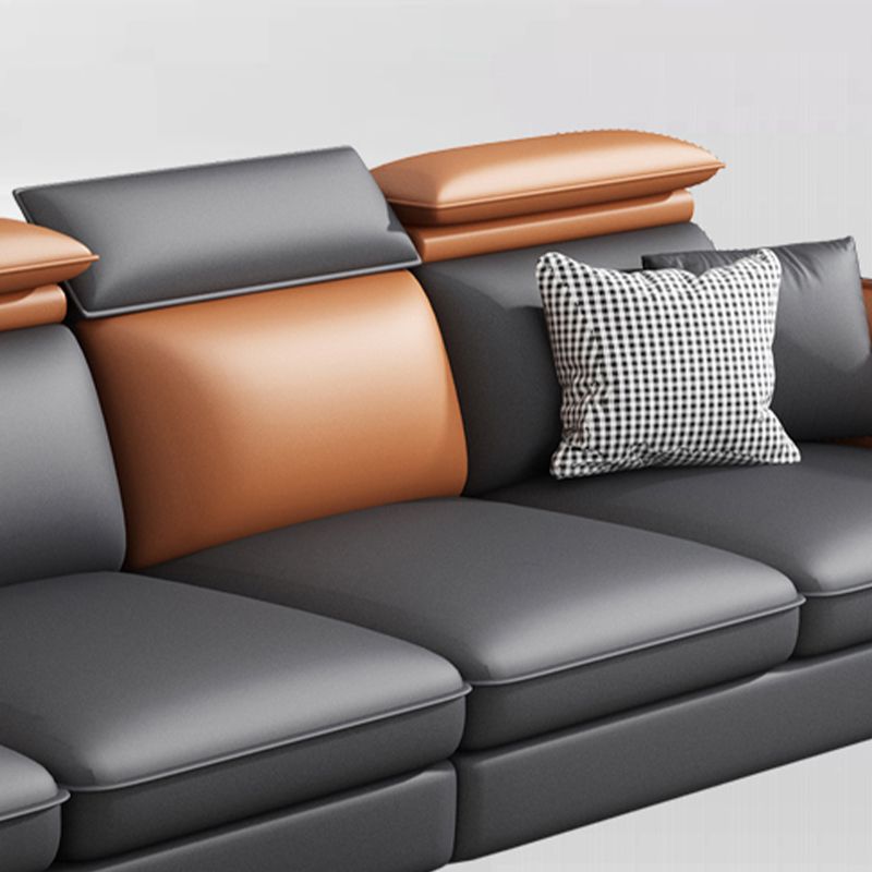 Faux Leather Square Arm Sofa/Sectional with Pillowed Back Cushions, Stain Resistan Clearhalo 'furn' 'furn_sectionals' 'Furniture' 'furniture_sectionals' 'kitchen' 'kitchen_sectionals' 'Living Room Furniture' 'Sectionals' 1200x1200_4805832e-9cdf-4cce-a05b-58e77e217b87