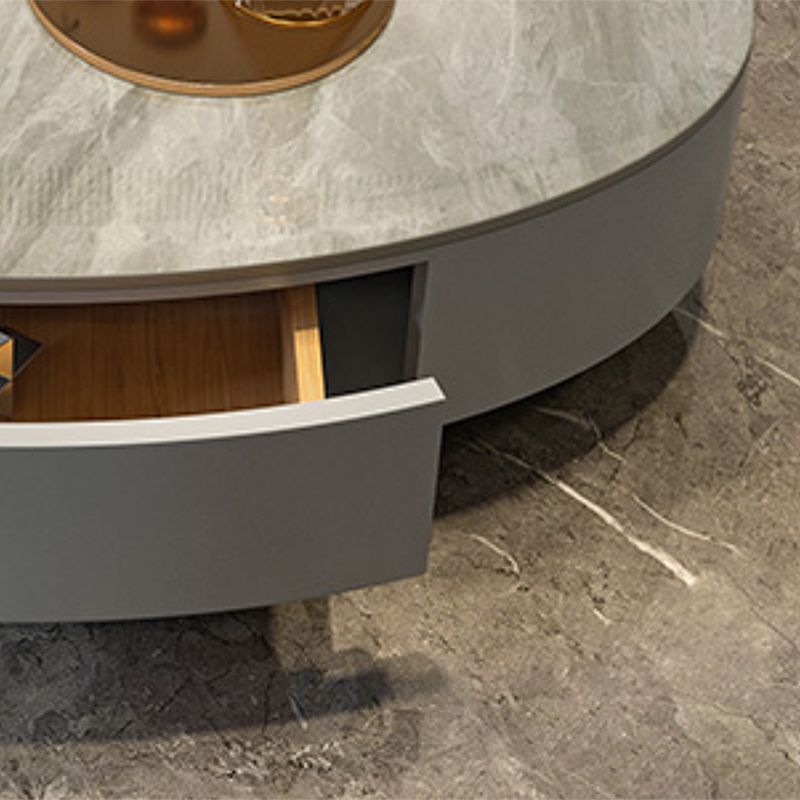 Table basse de base de piédestal noir glam avec un dessus en ardoise et un tiroir