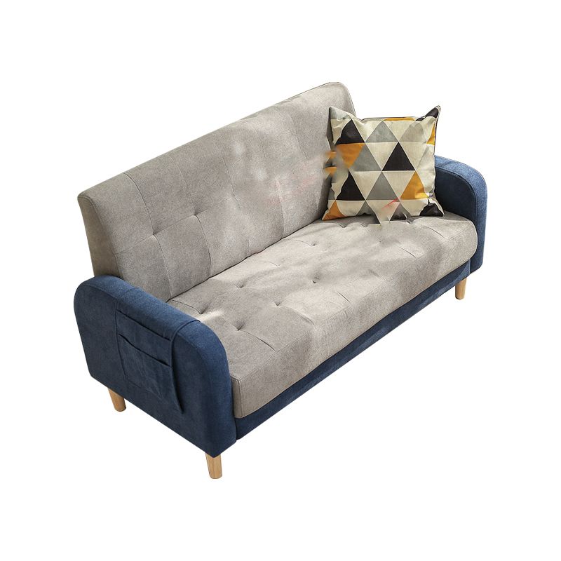 Wooden Velvet Sofa Contemporary Style Tufted Split-Back Seating