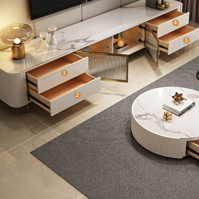 Glam Stone TV Media Console Stand di archiviazione chiusa in bianco