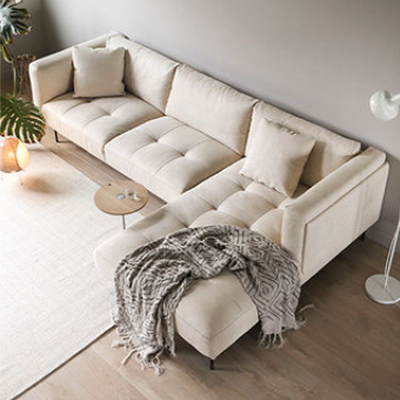 Nordic Style Sectional Feather Cushion Filled Flannelette Beige Sofa