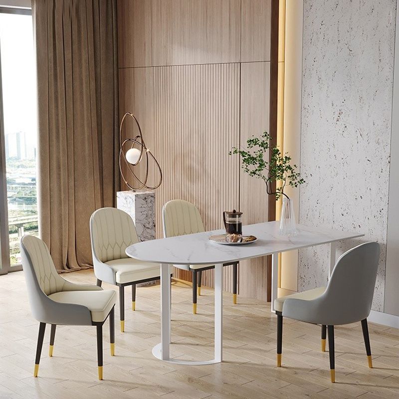 Simplicity Style Furniture Double Pedestal Stone Dining Site Table for Home Clearhalo 'Dining Tables & Seating' 'Dining Tables' 'dining_table' 'furn' 'furn_dining_table' 'Furniture' 'furniture_dining_table' 'Kitchen & Dining Furniture' 'kitchen' 'kitchen_dining_table' 1200x1200_4818b1e9-c45b-4d60-8239-cd7a69a1a026