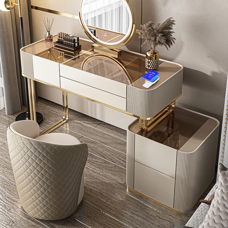 Tavolo da toeletta a specchio illuminato dimmabile con 5 cassetti in vetro/pietra vanità per trucco top