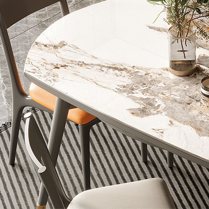 Extendable Sintered Stone Dining Table Round Table with 4 Legs for Home