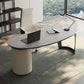 Table de bureau moderne de forme irrégulière Bureau d'écriture de pierre blanc 2-legs