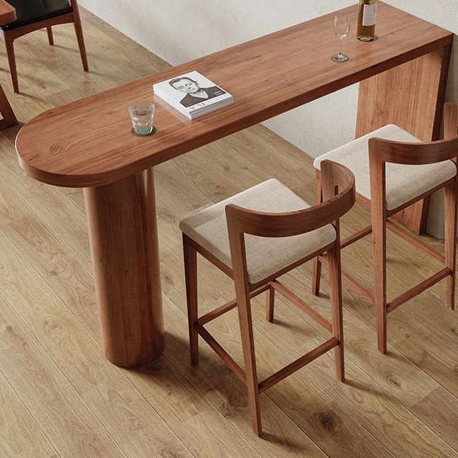 Brown Wood Pub Table with Specialty Table Top Double Pedestal Table - 41.3" H Clearhalo 'Bar Furniture' 'Bar Tables' 'bar_tables' 'furn' 'furn_bar_tables' 'Furniture' 'furniture_bar_tables' 'Kitchen & Dining Furniture' 1200x1200_481f109e-54a2-400c-b5a9-e5492c66eca1