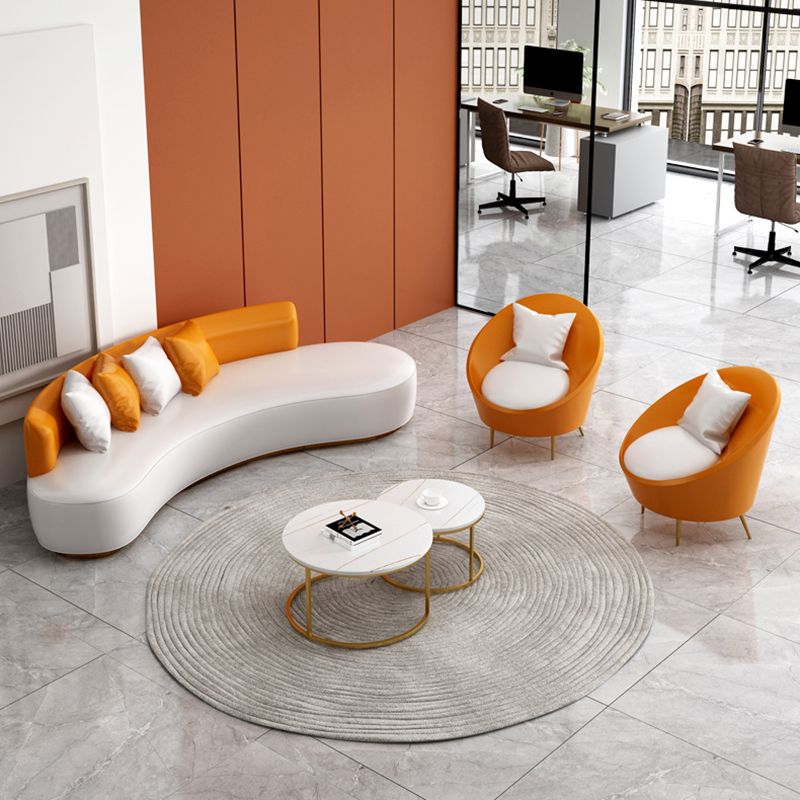 Faux Leather Contemporary Standard Armless Sofa Curved Sofa for Living Room