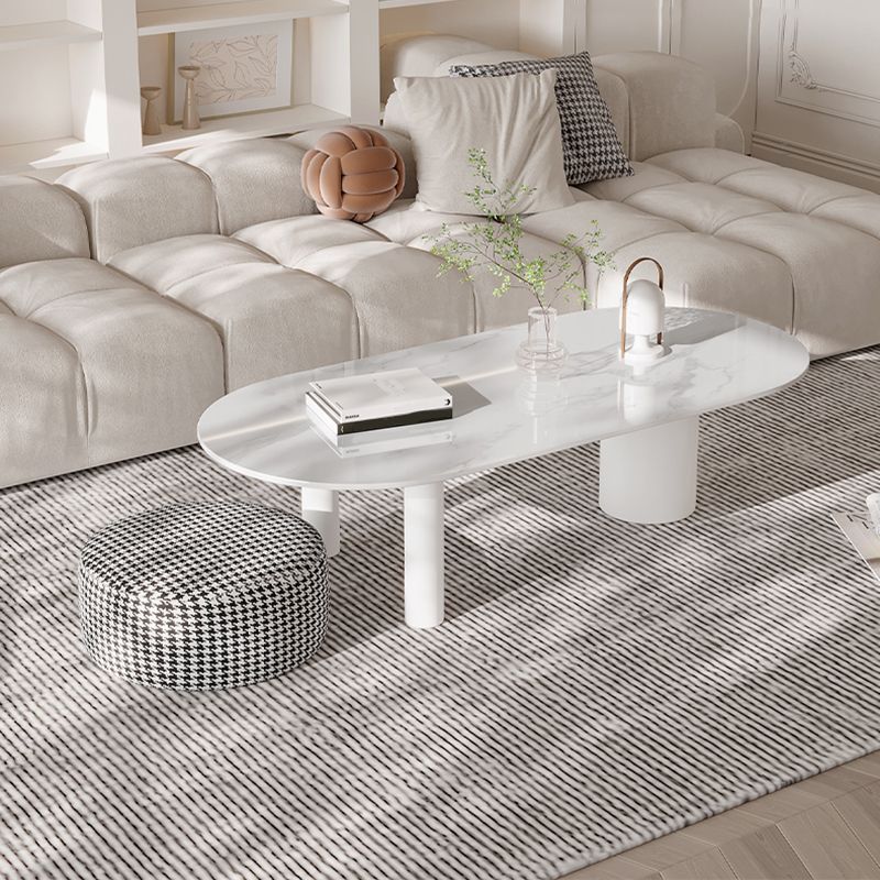 Modern Style White/Black Rock Slab Top Iron Craft Round Coffee Table