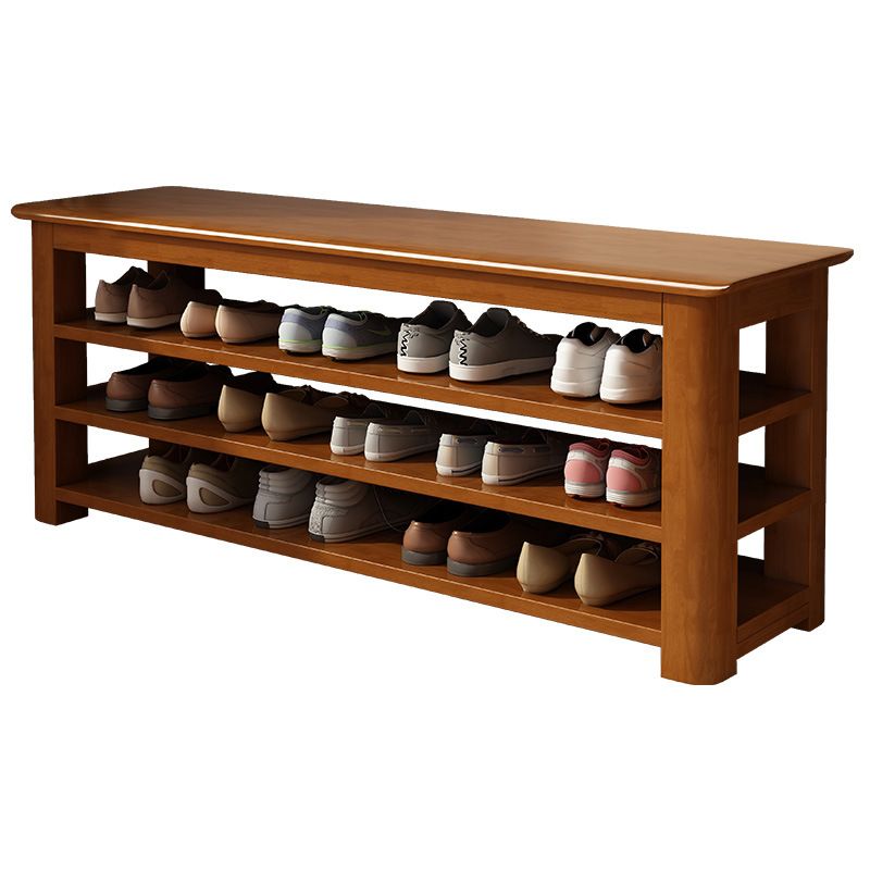 Banco moderno della metà del secolo da 13,78 pollici in panchina in legno di gomma con spazio per le scarpe