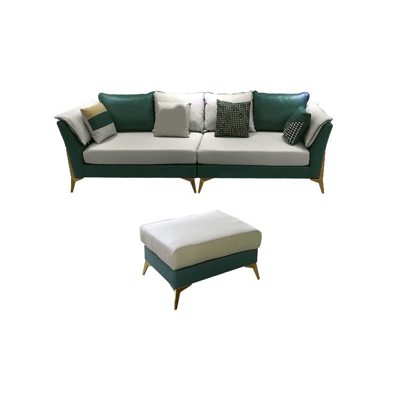 Blue and Cream Faux Leather Sectional Waterproof Sofa with Removable Cushions Clearhalo 'furn' 'furn_sectionals' 'Furniture' 'furniture_sectionals' 'Living Room Furniture' 'Sectionals' 1200x1200_48279fa8-8818-4aa6-a80c-475694574c42