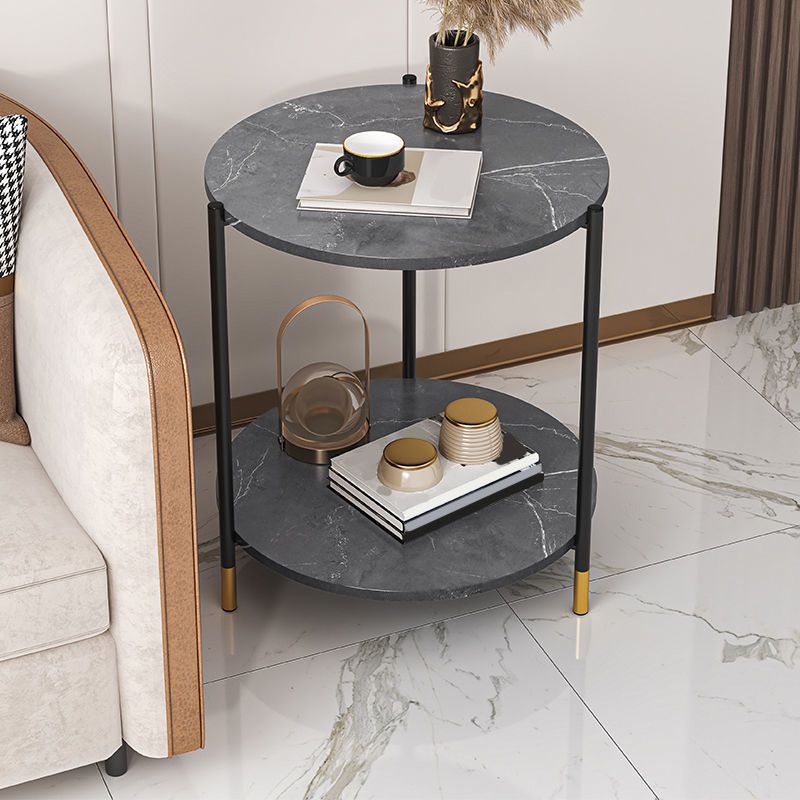 Contemporary Stone Top Side End Table Round Metal Frame Sofa Side Table Clearhalo 'Coffee & Accent Tables' 'End & Side Tables' 'end_side_tables' 'furn' 'furn_end_side_tables' 'Furniture' 'Living Room Furniture' 1200x1200_48283c2b-d443-4456-b60f-3269d13d6395