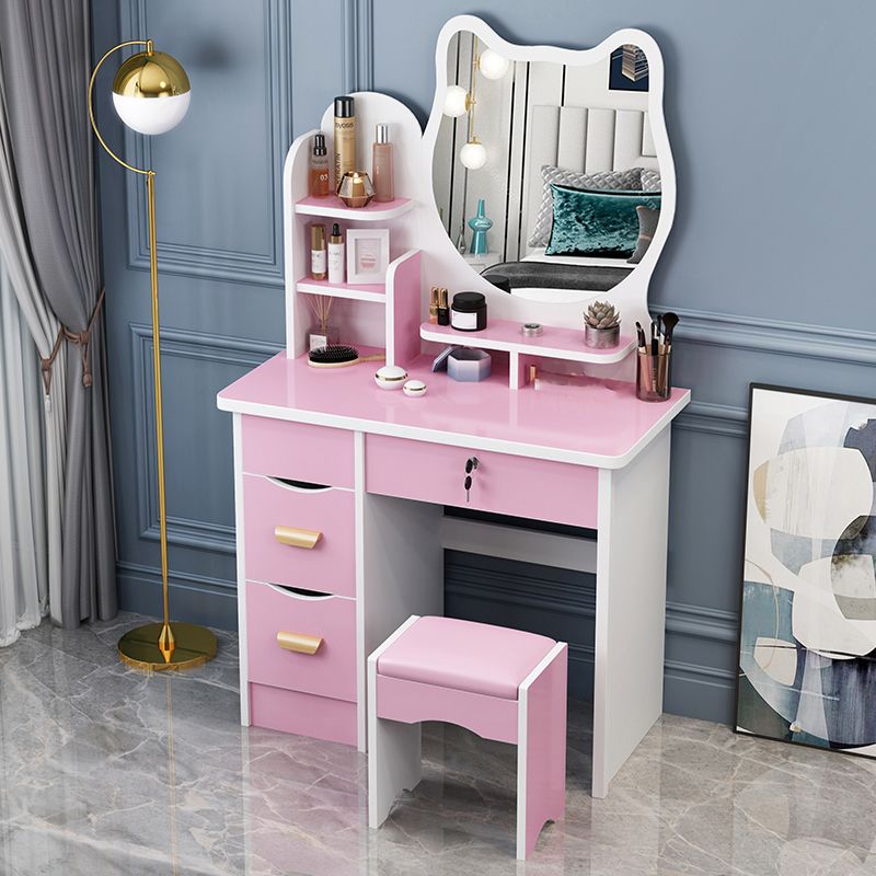 4 Drawers 31.5" Wide Vanity Set Nordic Wood Dressing Table with Stool and Mirror Clearhalo 'Bedroom Furniture' 'furn' 'furn_makeup_vanities' 'Furniture' 'Makeup Vanities' 'makeup_vanities' 1200x1200_4828d5dc-2021-4e19-921e-abc1b8f68b0b