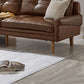 Solid Wood Round Arm Sofa Living Room Tufted Leather Sofa 32.28" H