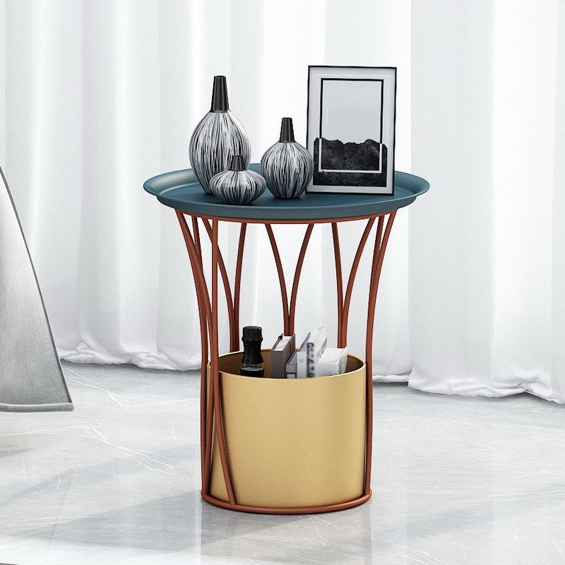 Iron Pedestal Side Table Round Tray Top Side End Table with Storage Clearhalo 'Coffee & Accent Tables' 'End & Side Tables' 'end_side_table' 'end_side_tables' 'furn' 'furn_end_side_tables' 'Furniture' 'furniture_end_side_table' 'Living Room Furniture' 1200x1200_482ad85a-28ba-4a2e-b785-653f47ca75e6
