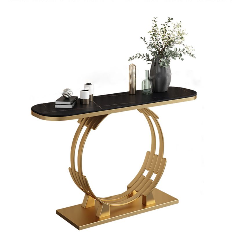 Tavolo da console in marmo alto 31,5 pollici glam di accento ovale con scaffale
