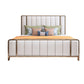 White Standard Bed Modern Bed Frame with Upholstered Headboard