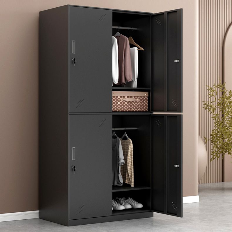 Metal Industrial Cabinet with Hinged Door Black Steel Storage Cabinet for Home Clearhalo 'Armoires & Wardrobes' 'armoires_wardrobes' 'Bedroom Furniture' 'furn' 'furn_armoires_wardrobes' 'Furniture' 1200x1200_483032f4-c1f7-4d8b-b2ee-295a09dd7431