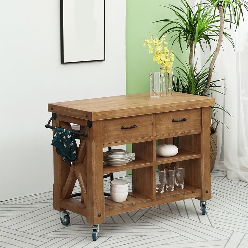 Farmhouse Pine Kitchen Island Cucina rimovibile con cassetto e scaffali