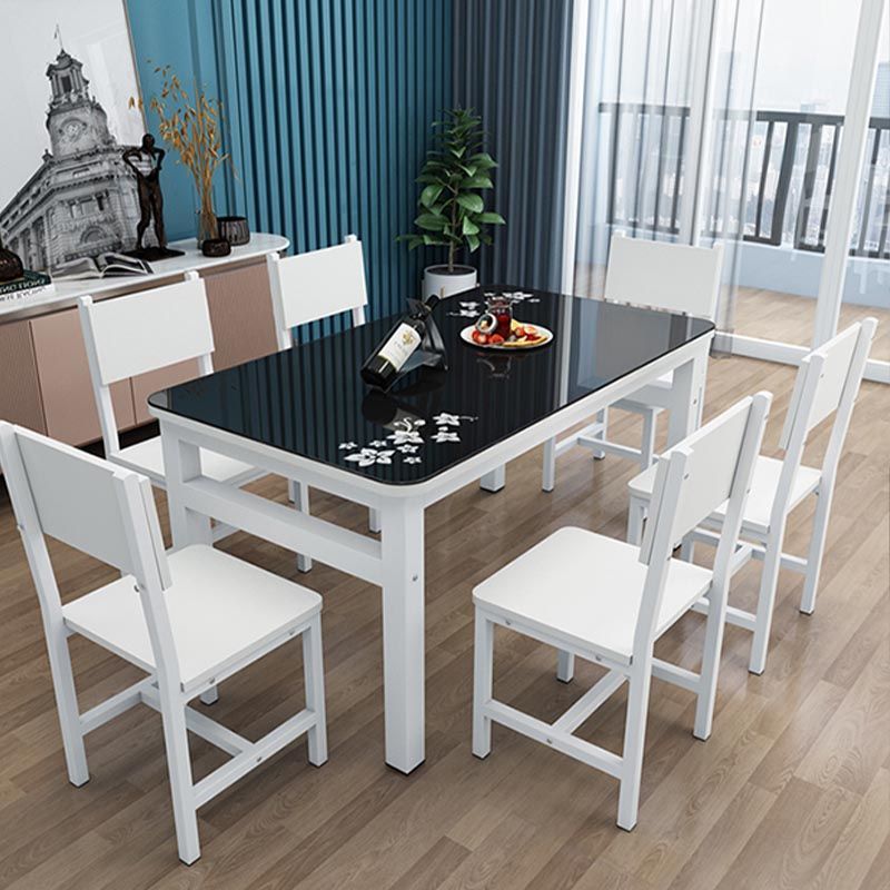 Modern White in Glass Counter Table Rectangle Dining Table for Kitchen Clearhalo 'Dining Tables & Seating' 'Dining Tables' 'dining_table' 'furn' 'furn_dining_table' 'Furniture' 'Kitchen & Dining Furniture' 1200x1200_4839cf8d-ed7b-446d-8d3f-51002eacc72d