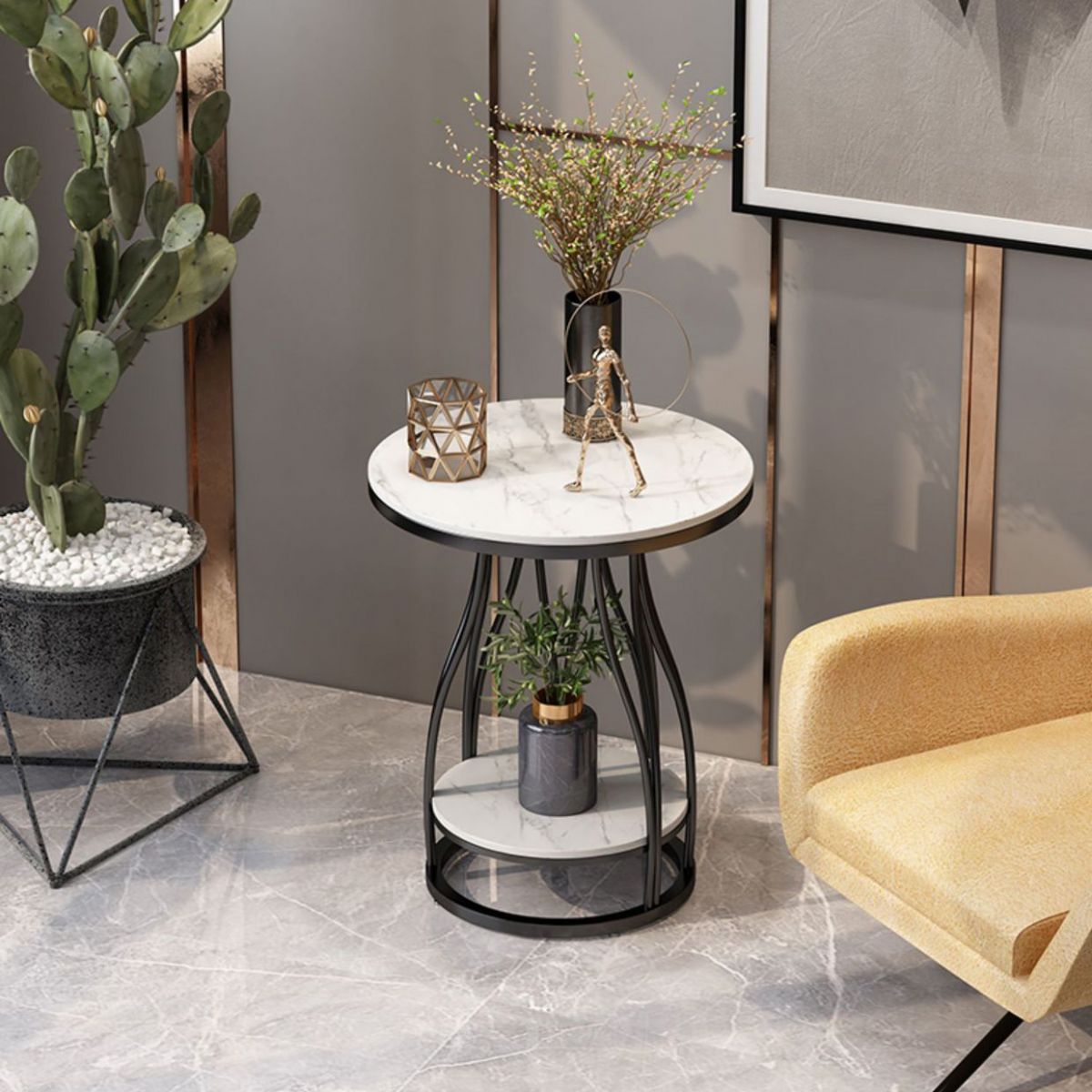 Mesa de metal acento mesa de noche mesa de noche inferior para dormitorio